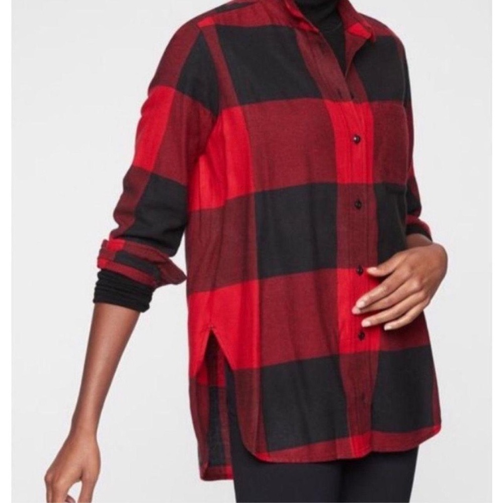 Athleta Heat Gen Tech Buffalo Check Plaid Flannel Oversized Shirt L Red